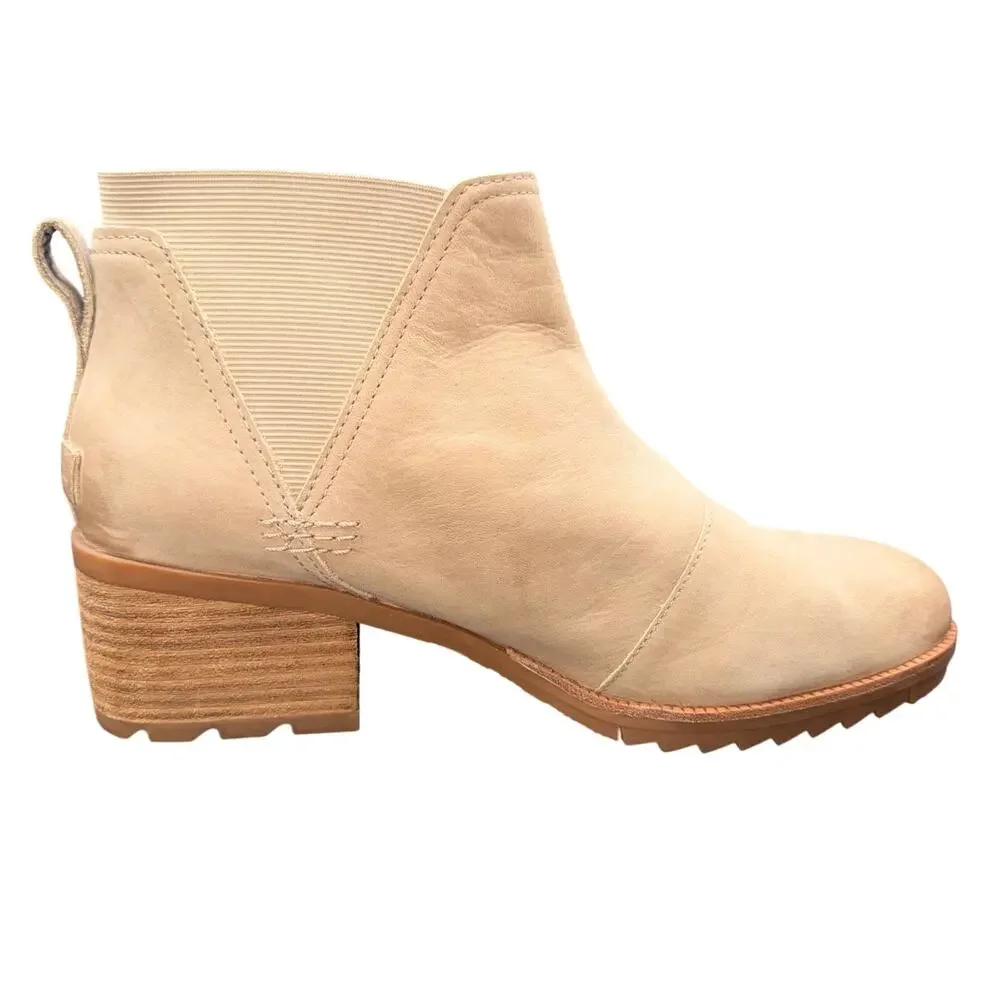 Sorel Cate Chelsea Boots Women’s 10 Beige Leather Waterproof Block Heel